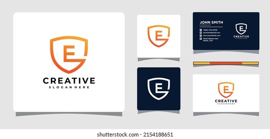 Letter E Shield Logo Template With Business Card Design Inspiration