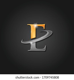 letter E shiny gold and silver metallic color lettermark logo vector design isolated on the dark background