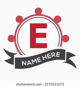 Letter E Ship Wheal Logo Concept For Ship and Boat Steering Wheel Symbol. Boat Wheel Control Symbol