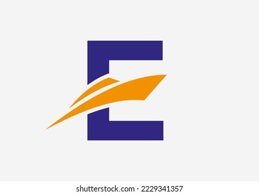Letter E Shipping Logo Sailboat Symbol. Nautical Ship Sailing Boat Icon
