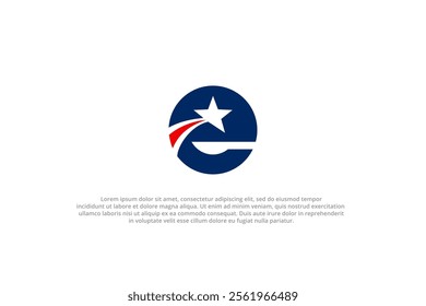 letter e shooting star american usa flag logo