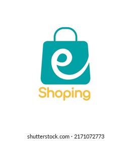 Letter E And Shoping Bag Logo Design For Mart, Market, Store And Shop Brand Identity