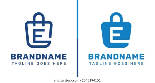 Letter E Shopping Bag Logo Set, symbolizing convenience, style, and retail