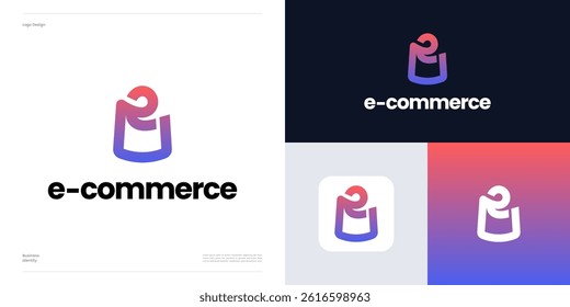 Letter E shopping bag logo icon design vector illustration editable, Symbol initial E with gradient color for e commerce store and brand identity business