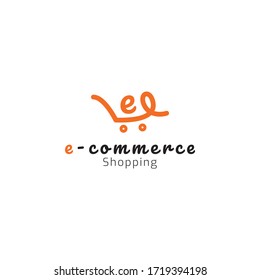 Letter e shopping cart logo icon template. Vector illustration. Modern design