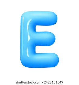 letter E. letter sign blue color. Realistic 3d design in cartoon balloon style. Isolated on white background. vector illustration