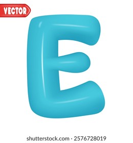 letter E. letter sign blue color. Realistic 3d design Glossy letters in cartoon balloon style. Isolated on white background. vector illustration