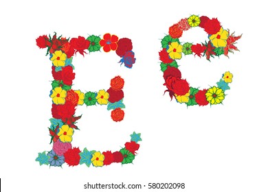 Letter "E", "e" of sign design floral  on a white background
