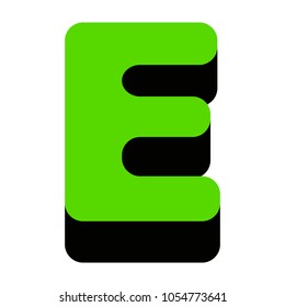 Letter E sign design template element. Vector. Green 3d icon with black side on white background. Isolated.
