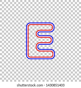 Letter E sign design template element. Red, white and contour icon at transparent background. Illustration.