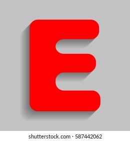 Letter E sign design template element. Vector. Red icon with soft shadow on gray background.