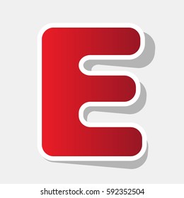 Letter E sign design template element. Vector. New year reddish icon with outside stroke and gray shadow on light gray background.