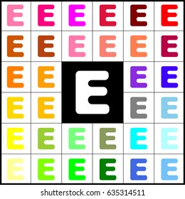 Letter E sign design template element. Vector. Felt-pen 33 colorful icons at white and black backgrounds. Colorfull.