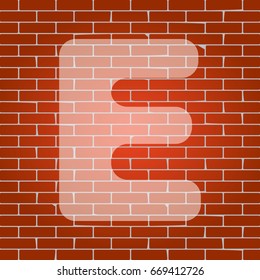 Letter E sign design template element. Vector. Whitish icon on brick wall as background.