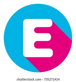 Letter E sign design template element. Vector. Flat white icon with mexican pink shadow inside sky blue(S and G) circle at white background. Isolated. Trend colors in 2017.