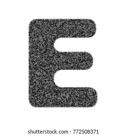 Letter E sign design template element. Vector. Black icon from many ovelapping circles with random opacity on white background. Noisy. Isolated.