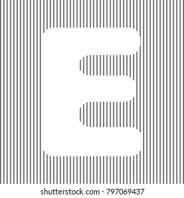 Letter E sign design template element. Vector. White icon on grayish striped background. Optical illusion.