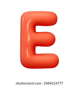 letter E. letter sign red color. Realistic 3d design in cartoon balloon style. Isolated on white background. vector illustration