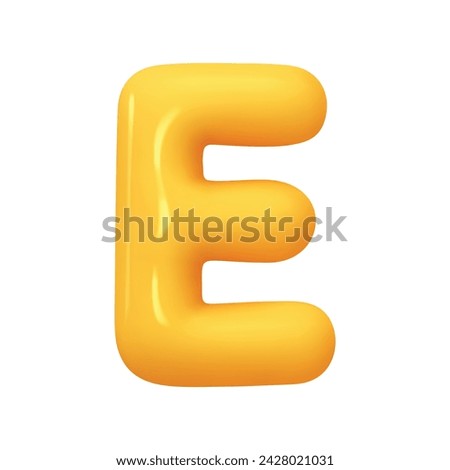 letter E. letter sign yellow color. Realistic 3d design in cartoon balloon style. Isolated on white background. vector illustration