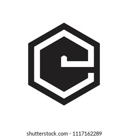 letter e simple geometric hexagon logo 