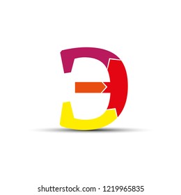 letter E of the Slavic and Cyrillic alphabets is composed of four colored arrows.