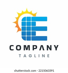 Letter E Solar Energy Logo, Solar Power Panel Design