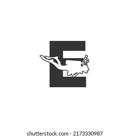 Letter E and someone scuba, diving icon illustration template