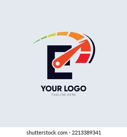 Letter E Speedometer Logo Design Vector Icon Graphic Emblem Illustrator 