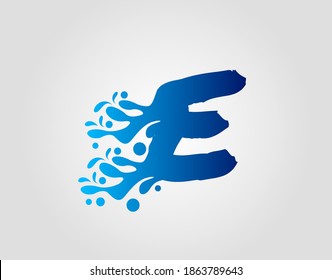 Letter E With Splash Water Logo Template Vector.