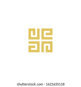 Letter E square logo design simple