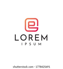 Buchstabe E in quadratischem Logo-Symbol-Designelement mit linearem Stil