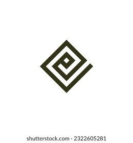 Letter e square, spiral geometric symbol simple logo vector