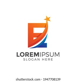 Letter E With Star Logo Design Vector Illustration