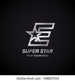 Letter E Star logo,Silver Color,Winner, Award, Premium logotype