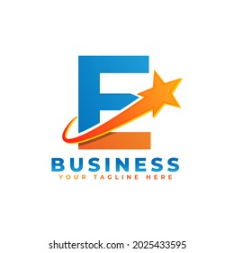 Letter E with Star Swoosh Logo Design. Suitable for Start up, Logistic, Business Logo Template