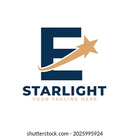 Letter E with Star Swoosh Logo Design. Suitable for Start up, Logistic, Business Logo Template