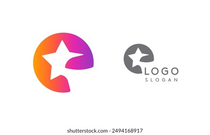 Letter e star, vibrant gradient colored logo for media, entertainment, technology, startup, social networking, communication, digital marketing industries. Vector illustration