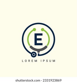 Letter E with Stethoscope Logo Concept sign icon symbol Design. Medical Health care Logotype. Vector illustration template