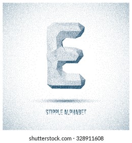 Letter E from Stipple Alphabet - Typeface Made From Little Dots - Infographic, Webdesign or Advertising Element - Vector Illustration