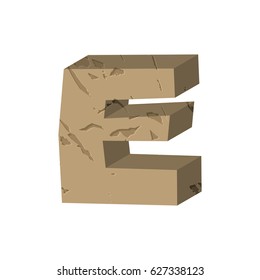 Letter E stone font. Rock alphabet symbol. Stones crag ABC sign