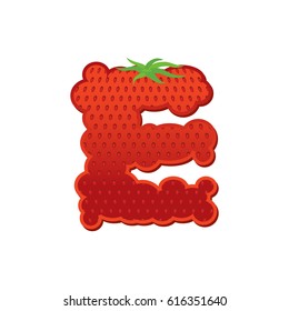 Letter E Strawberry font. Red Berry lettering alphabet. Fruits ABC
