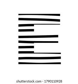 Letter E - striped mottled font - isolated, vector illustration