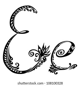 Letter E e in the style of abstract floral pattern on a white background