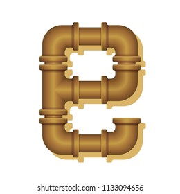 Letter E stylized as a pipes. Loft, steam punk style. Vector font.