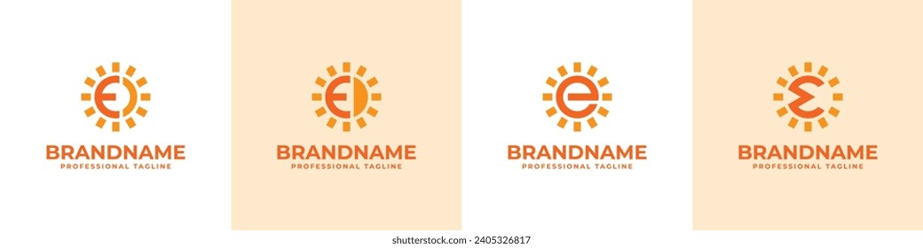 Letter E Sun Logo Set, suitable for business related to solar with E initial