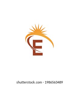 Letter E with sun ray icon logo design template illustration vector