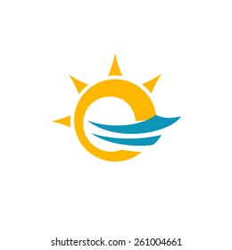 Letter E sun and sea logo template