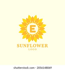 letter E sunflower warm and charming vector logo design