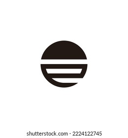 Letter e sunset, circle geometric symbol simple logo vector