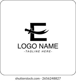 Letter E and Sward Combination shape logo design